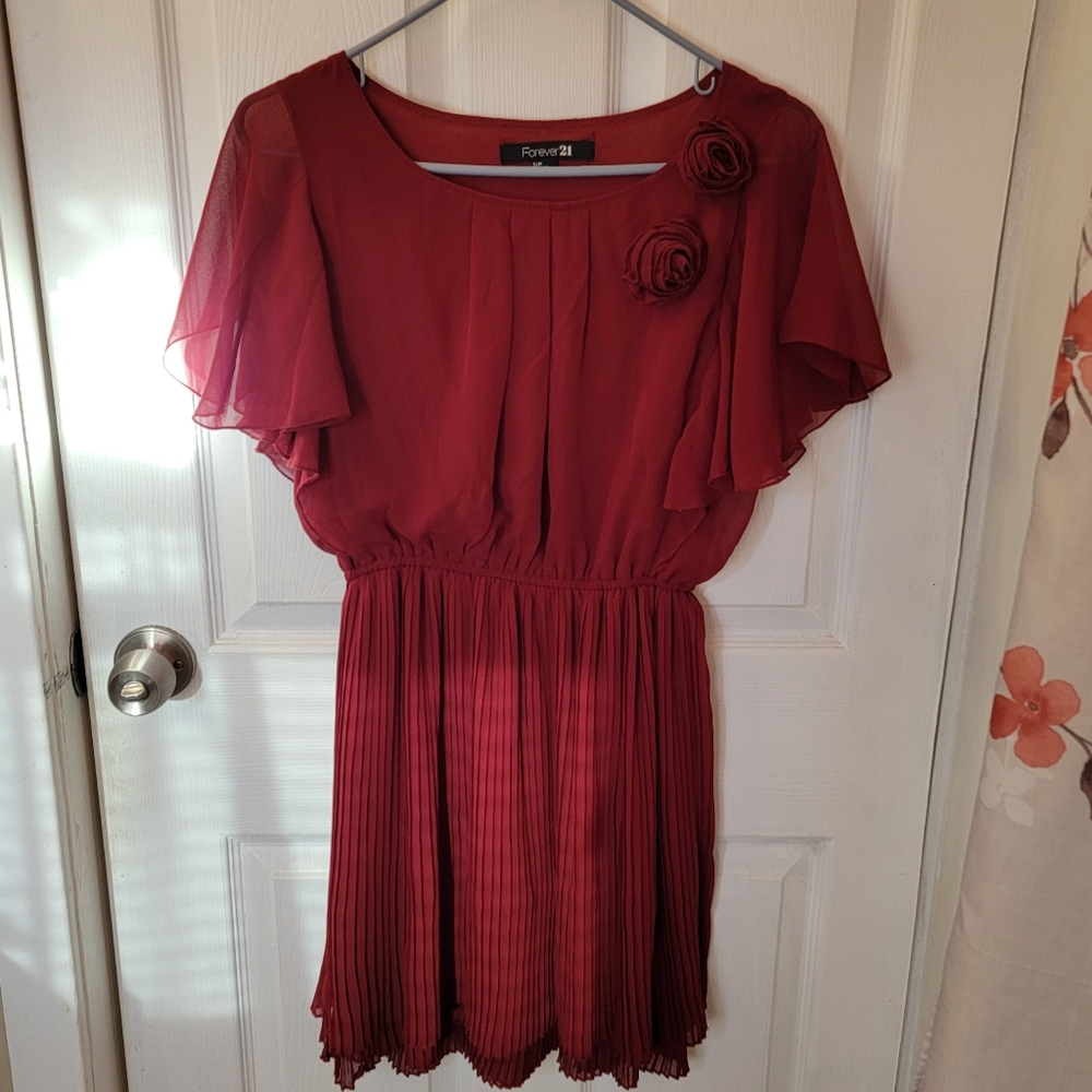Red Dress with Rose Embellishments